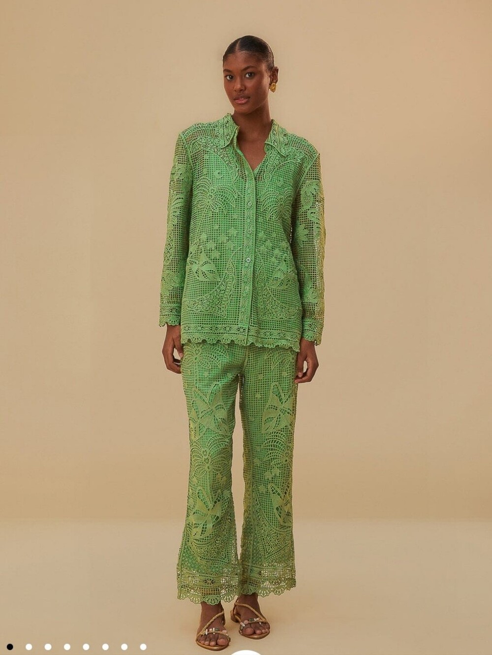 Farm Rio Green Guipure Lace Palm Leaf Wide Leg Pants | Size Small | NWOT - Picture 1 of 8
